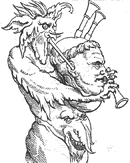 ミュルナーに代表されるルター批判の風刺版画。“ルターは世界に混乱をまき散らす悪の精の道具”　ルターの顔が悪魔が吹くバグパイプになっている。
