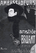 〈カフェ・コンセール〉から現れたキャバレーの巨人アリスティード・ブリュアン（ロートレック画）