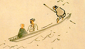 舟で雄島へ向かう芭蕉と曾良